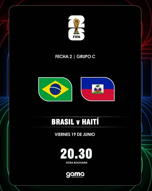 🇧🇷🇭🇹 HOY JUEGA BRASIL #Brasil vs #Haití 🗓 Viernes 19 de junio ⏰ 20:30 (hora boliviana)