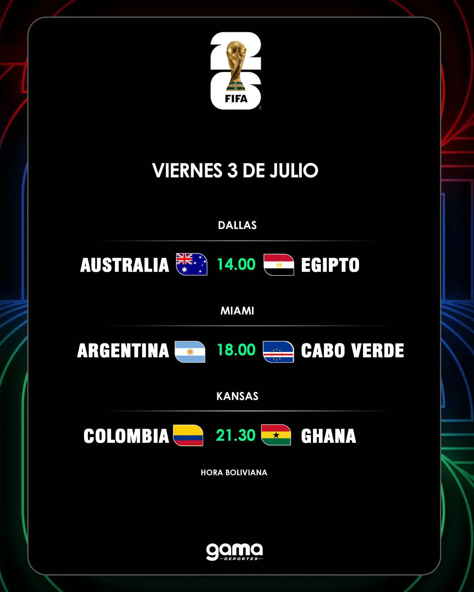 Se definen los últimos clasificados a octavos de final con la presentación de la campeona Argentina. Para cerrar la jornada, Colombia enfrenta a Ghana.