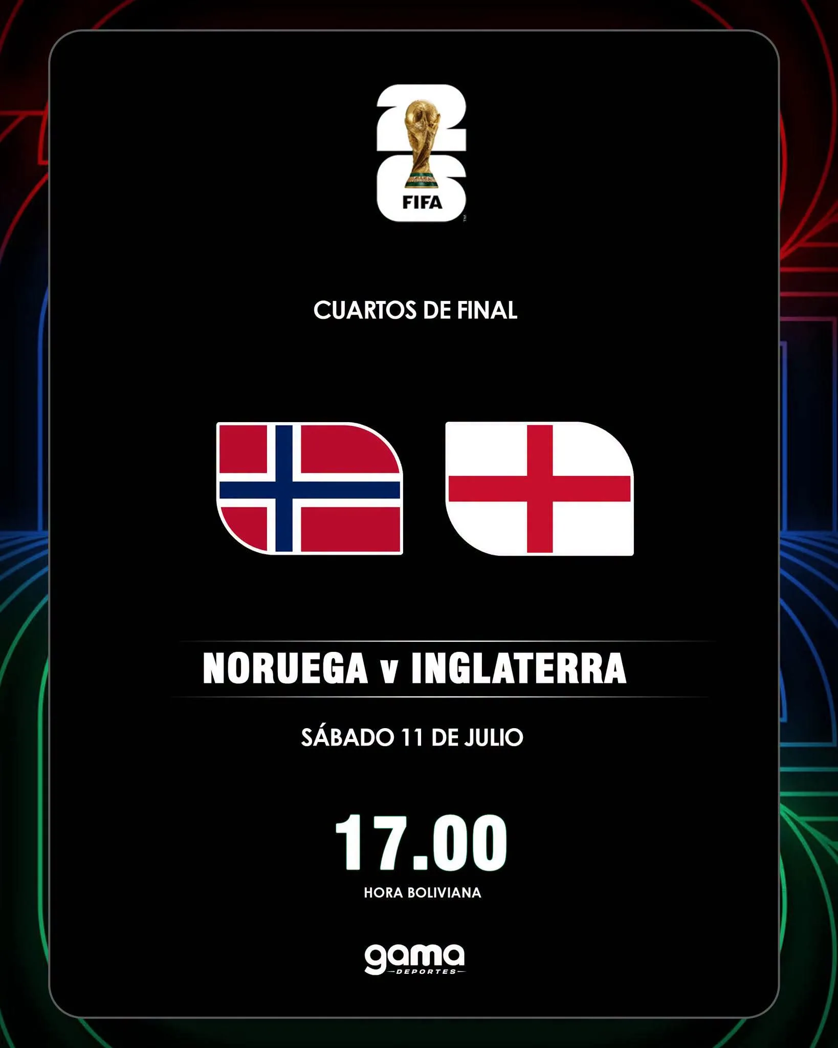 Sábado 11de julio LOS CUARTOS  Los cuatro cruces de la próxima fase,  con Noruega - Inglaterra